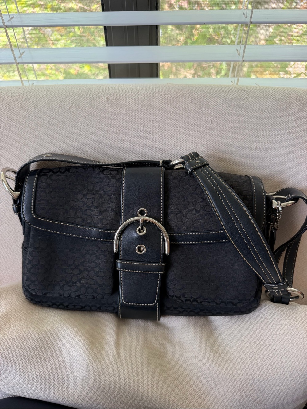 Coach Black Signature Jacquard Crossbody with Buckle Strap
